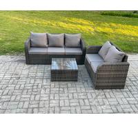 PE Rattan Garden Furniture Sets 5 Seater Outdoor Lounge Sofa Set Square Coffee Table Fimous Dark Grey One Size