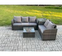 PE Rattan Garden Furniture Sets 5 Seater Outdoor Lounge Sofa Set Square Coffee Table Side Table Fimous Dark Grey One Size