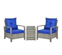 Outsunny 3 PCs PE Rattan Garden Sofa Set w/ 2 Chairs & Storage Table Blue