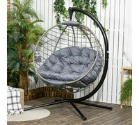 Outsunny PE Rattan Hanging Swing Chair w/ Stand & Cup Holder, Grey