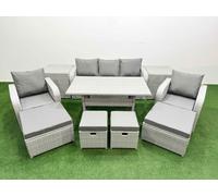 PE Rattan Lounge Sofa Set 9 Seater Outdoor Garden Furniture Set Fimous Light Grey One Size