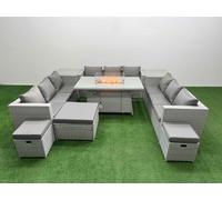 PE Rattan Sofa Set Outdoor Garden Furniture Set with Firepit Table Fimous Light Grey One Size