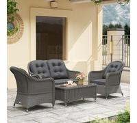 Outsunny 4 Pieces Rattan Sofa Set Outdoor Conservatory Furniture with Cushions, Grey