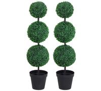 PE Set of 2 Artificial Boxwood Three Balls Topiary Plant Tree's Green