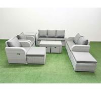 PE Wicker Rattan Furniture Sets with Oblong Coffee Table Love Sofa Fimous Light Grey One Size