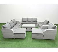 PE Wicker Rattan Furniture Sofa Sets with Coffee Table 3 Seater Sofa Fimous Light Grey One Size