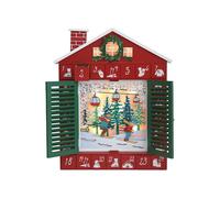PE Wooden Christmas Advent Calendar with LED Lights - 24 Countdown Drawers and Ski-Themed, Light-Up Chalet Design, Battery Operated, 15.1"x2.4"x18.3"