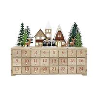 PE Xmas Wooden Advent Calendar House with LED Lights, 24 Drawers Countdown to Christmas, Barn House Design, Holiday Decoration with Reindeer, Perfect for Kids and Adults, 14.8 x 10.63 x 3.15"