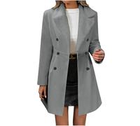 Pea Coat Women UK Ladies Double-Breasted Faux Wool Blend Coat Fluffy Lapel Collar Midi-length Jacket Elegant Long Sleeve Trench Coat Long Duffle A-Line Peacoat Tailored Ladies Overcoat
