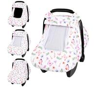 Pea Pod Car Seat Cover Baby, Infant Car Seat Canopy Covers with 2 Layers Windows of Breathable Mesh Fabric, Lightweight Polyester, Soft Minky Dot Backing (Butterfly Pattern)