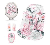 Pea Pod Infant Car Seat Insert with 3 Strap Covers, 3 in 1 Reversible Flower Baby Car Seat Head Support for Newborn, 3D Soft Minky Carseat Cushion for Preemie to Infant, Stroller, Swing, Bouncer