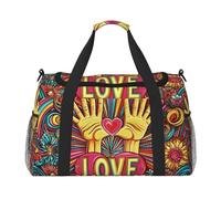 Peace and Love Art Style Waterproof Weekender Bags Duffel Bag Large Carry On Hand Luggage Bags Foldable Tote Bag for Travel Sports Gym Dance