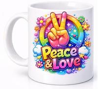 Peace and Love Mug Groovy Rainbow Hippie Quote Gift Mug