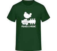 Peace and Music T-Shirt - Hippie Woodstock Retro Style, Bottle Green, S