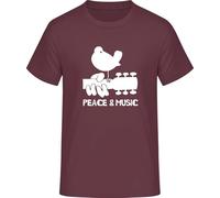 Peace and Music T-Shirt - Hippie Woodstock Retro Style, burgundy, XL