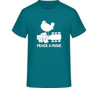 Peace and Music T-Shirt - Hippie Woodstock Retro Style, Diva Blue, XL