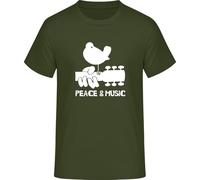 Peace and Music T-Shirt - Hippie Woodstock Retro Style, Urban Khaki, L
