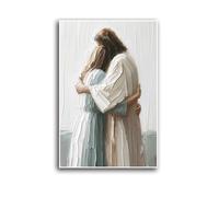 Peace Be Still Wall Art Jesus Embracing Young Woman Canvas Print Bible Stories Wall Decor Christian Gifts Religious Painting Indoor Decor for Home Offices Living Room Bedroom Prayer Room Farmhouse