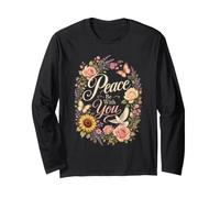 Peace Be with You Christian Women Floral Dove Lavender Long Sleeve T-Shirt