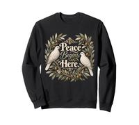 Peace Begins Here Doves Olive Branch Design Sweatshirt