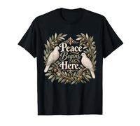 Peace Begins Here Doves Olive Branch Design Value Graphic T-Shirt