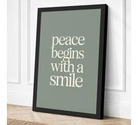 Peace Begins With A Smile Canvas Wall Art Print 36x24 Inch
