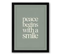 Peace Begins With A Smile Minimalist Framed Wall Art Print A1 (84.1×59.4cm) Black, Wall Decor for Living Room, Bedroom, Office & Home, Ready to Hang, Art Gift