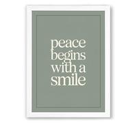 Peace Begins With A Smile Minimalist Framed Wall Art Print A3 (42×29.7cm) White, Wall Decor for Living Room, Bedroom, Office & Home, Ready to Hang, Art Gift