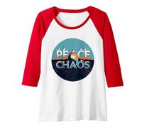 Peace Chaos: Serene Doves Meet Starry Night Waves Raglan Baseball Tee, Women, Red/White, XL