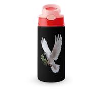 Peace Cute Water Bottle with Straw Lid Stainless Steel Drink Tumbler Insulated Flip Top Cups 350ml