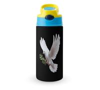 Peace Cute Water Bottle with Straw Lid Stainless Steel Drink Tumbler Insulated Flip Top Cups 350ml