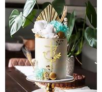 Peace Dove Cross Leaf Cake Side Decoration, Acrylic Gold Cross Olive Branch Cake Topper Holy Communion Christening Cake Decoration Baby Shower Baptist Theme Party Supplies
