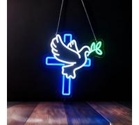 Peace Dove Jesus Cross Neon Sign For Wall Decor, Jesus Cross Flying Pigeon Led Light, Christ Peace Bird Neon Light, Freedom LED Sign, Leaf Branch Room Church Party Wall Decor Easter Christian Gift