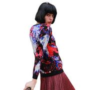 PEACE DOVE Lady's Multi Color red Blue Orange Cream Print Brush Brushed Mohair Thick Warm Knitted Jumper top Sweater