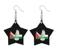 Peace Dove & Palestine Palestinian Flag Round Wooden Earrings Boho Drop Pendant Fashion Gifts for Women