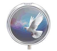 Peace Dove Round Pill Box 3 Compartment Medicine Pill Organizer with Mirror Travel Small Pill Case Cute Vitamin Organizer Portable Daily Pill Container for Pocket Purse
