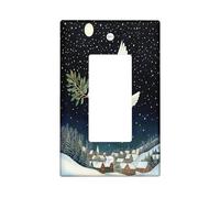 Peace Doves with Olive Decorative Light Switch Cover Plate 1 Gang Single Rocker, Snowy Stars Night Moon Electrical Faceplate for Kitchen Bathroom, Birds Switchcover Decor