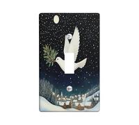 Peace Doves with Olive Decorative Light Switch Cover Plate 1 Gang Single Toggle, Snowy Stars Night Moon Electrical Faceplate for Kitchen Bathroom, Birds Switchcover Decor