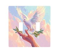 Peace Doves with Olive Decorative Light Switch Cover Plate 2 Gang Double Toggle, Funny Fun Sky Cloud Electrical Faceplate for Kitchen Bathroom, Birds Switchcover Decor