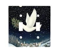 Peace Doves with Olive Decorative Light Switch Cover Plate 2 Gang Double Toggle, Snowy Stars Night Moon Electrical Faceplate for Kitchen Bathroom, Birds Switchcover Decor