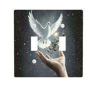 Peace Doves with Olive Decorative Light Switch Cover Plate 2 Gang Double Toggle, Stars Night Space Universe Electrical Faceplate for Kitchen Bathroom, Birds Switchcover Decor
