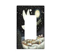 Peace Doves with Olive Decorative Light Switch Cover Wall Plate 1 Gang Single Rocker, Snowy Stars Night Moon Electrical Faceplate for Kitchen Bathroom, Birds Switchcover Decor