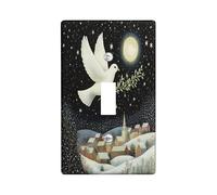Peace Doves with Olive Decorative Light Switch Cover Wall Plate 1 Gang Single Toggle, Snowy Stars Night Moon Electrical Faceplate for Kitchen Bathroom, Birds Switchcover Decor