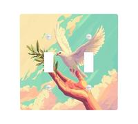 Peace Doves with Olive Decorative Light Switch Cover Wall Plate 2 Gang Double Toggle, Funny Fun Sky Cloud Electrical Faceplate for Kitchen Bathroom, Birds Switchcover Decor