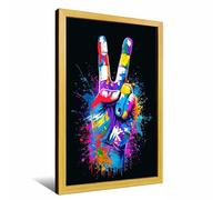 Peace Finger Graffiti Painting Peace Hand Sign Canvas Art Finger Graffiti Canvas Wall Art Trendy Painting Funky Dorm Decor Indoor Decor for Offices Living Room Bedroom Farmhouse Framed Ready to Hang