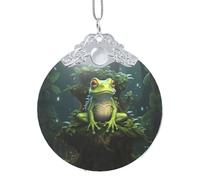 Peace Frog Tree Print Glass Round Pendant Christmas Ornament Personalized Fashion Xmas Tree Ornaments