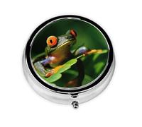 Peace Frog Tree Print Round Pill Box,Portable Mini Metal Pill,Pill Box 3 Compartment Medicine Pill Case