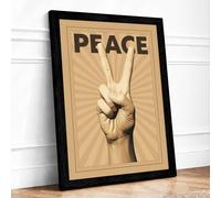 Peace Hand Retro Framed Wall Art Print A4 Black | Ready to Hang, Premium Gi Paper, Fade-Resistant Inks, Securely Packaged, UK Made