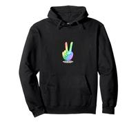 Peace Hand Sign Rainbow Pastel Peace dark Retro Hippie Gift Pullover Hoodie