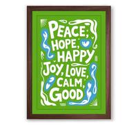 Peace, Hope, Happy, Joy Typography Framed Wall Art Print A3 (42×29.7cm) Walnut, Wall Decor for Living Room, Bedroom, Office & Home, Ready to Hang, Art Gift